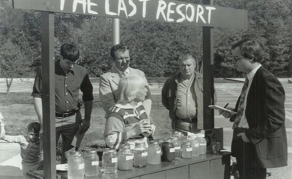KFTC members set up a lemonade stand in Frankfort featuring a variety of contaminated water from Eastern Kentucky communities.